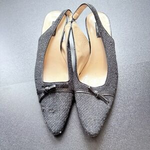 Damaged Vintage KATE SPADE Charcoal Slingback w/ Leather Belt Kitten Heels 6.5B‎